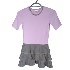 Hanna Andersson Lilac and Gray‎ Tiered Ruffle Dress Gold Trim Size 8 (130cm)